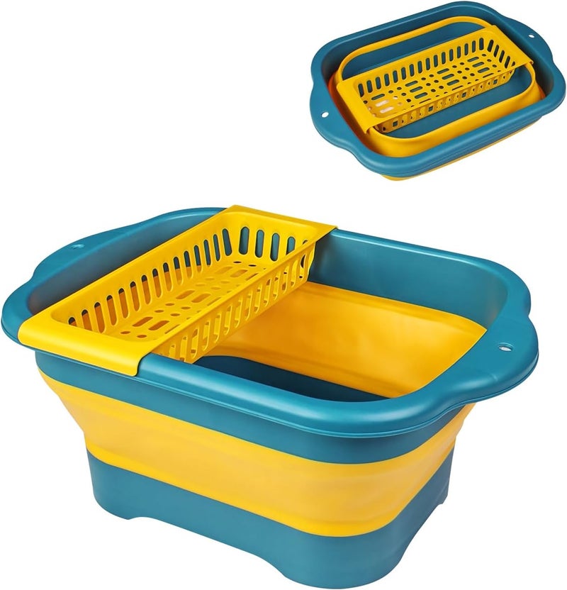 DAECHAO Collapsible Dish Basin with Drain Plug, 11L/2.91 Gallon Portable Bucket for Dish Pan and Vegetable, Space Saving Wash Basin for Station Campin/Camping/Rv/Kitchen(Yellow) - Image 1